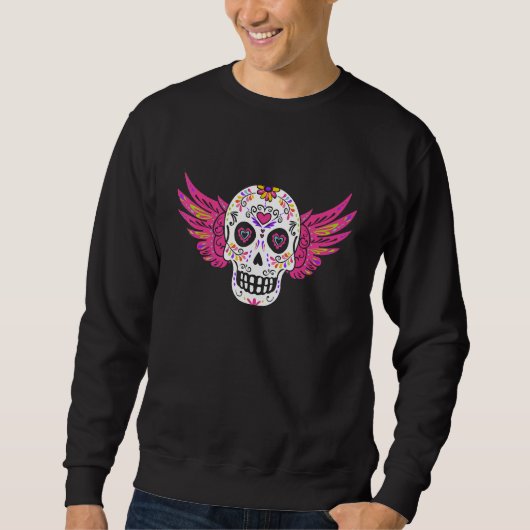 Sugar Skull Dia de los Muertos Floral Bone Head Ta スウェットシャツ (正面)