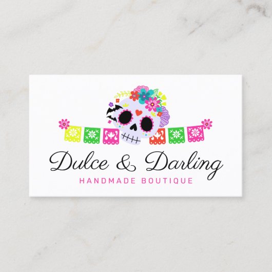 Sugar Skull Floral Calavera Papel Picado Boutique 名刺 (正面)