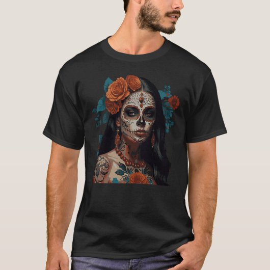 Sugar Skull Floral Crown Tシャツ (正面)