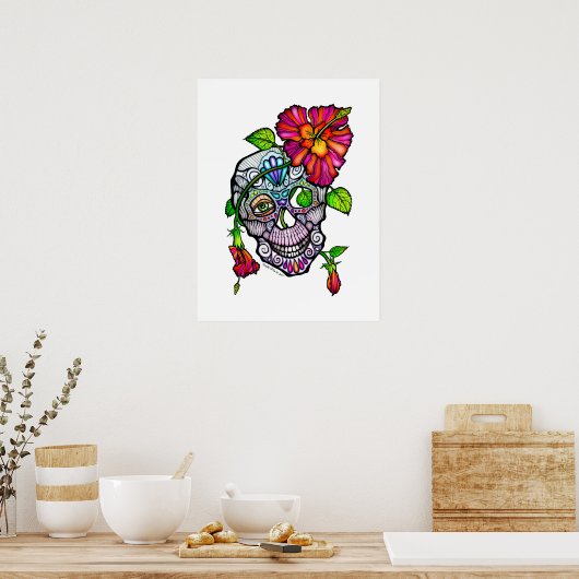 SUGAR SKULL & FLOWER 18"X24" ポスター (キッチン)