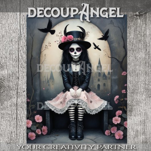 Sugar Skull Gothic Girl Decoupage 薄葉紙