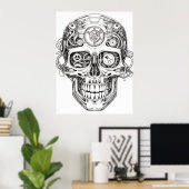 Sugar Skull Image Black + White Art on Wall ポスター (ホームオフィス)