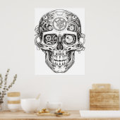 Sugar Skull Image Black + White Art on Wall ポスター (キッチン)