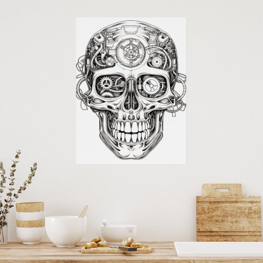 Sugar Skull Image Black + White Art on Wall ポスター (キッチン)