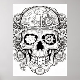 Sugar Skull Image Black + White on a Wall ポスター
