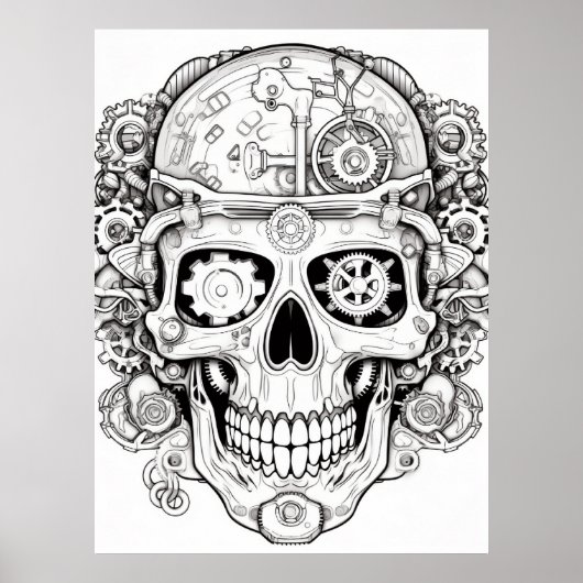 Sugar Skull Image Black + White on a Wall ポスター (正面)