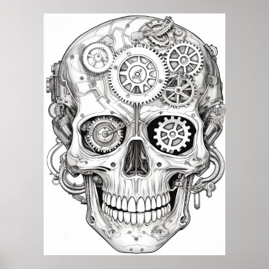 Sugar Skull Images Black + White on a Wall ポスター (正面)