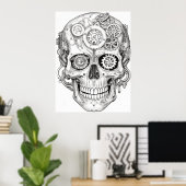 Sugar Skull Images Black + White on a Wall ポスター (ホームオフィス)