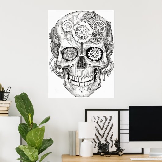 Sugar Skull Images Black + White on a Wall ポスター (ホームオフィス)