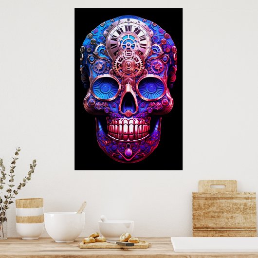 Sugar Skull Images Blue and Black on a Wall ポスター (キッチン)