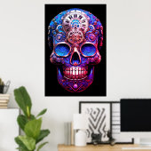 Sugar Skull Images Blue and Black on a Wall ポスター (ホームオフィス)