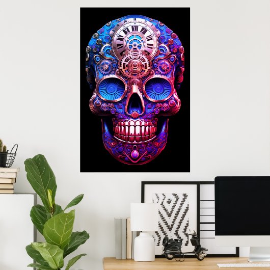 Sugar Skull Images Blue and Black on a Wall ポスター (ホームオフィス)