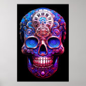 Sugar Skull Images Blue and Black on a Wall ポスター (正面)