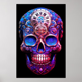 Sugar Skull Images Blue and Black on a Wall ポスター
