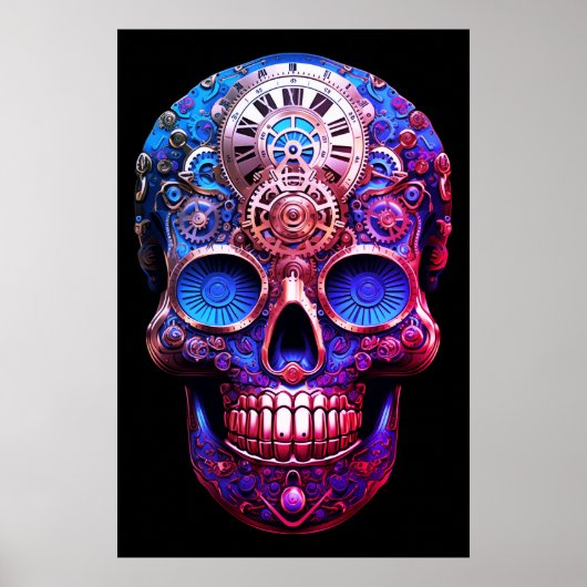 Sugar Skull Images Blue and Black on a Wall ポスター (正面)