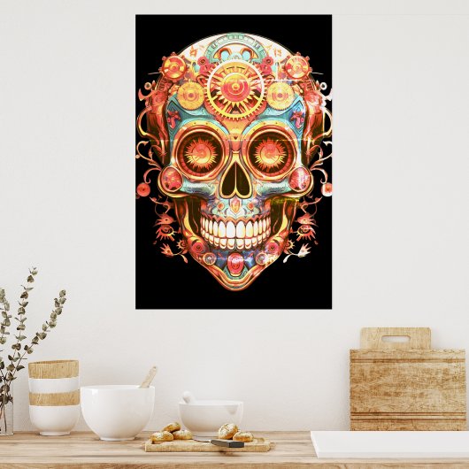Sugar Skull Images Bright Smiling Guy on a Wall ポスター (キッチン)