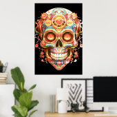 Sugar Skull Images Bright Smiling Guy on a Wall ポスター (ホームオフィス)