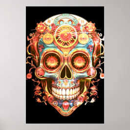 Sugar Skull Images Bright Smiling Guy on a Wall ポスター