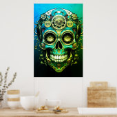 Sugar Skull Images Cool Green + Blue Guy on a Wall ポスター (キッチン)
