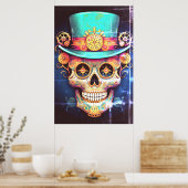 Sugar Skull Images Cool Guy in a Cool Hat on Wall ポスター (キッチン)