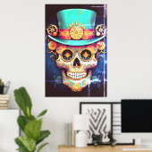 Sugar Skull Images Cool Guy in a Cool Hat on Wall ポスター (ホームオフィス)