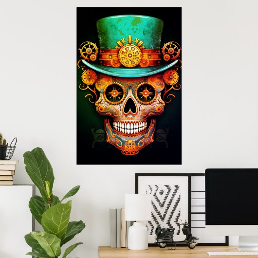 Sugar Skull Images Cool Guy in a Cool Hat on Wall ポスター (ホームオフィス)