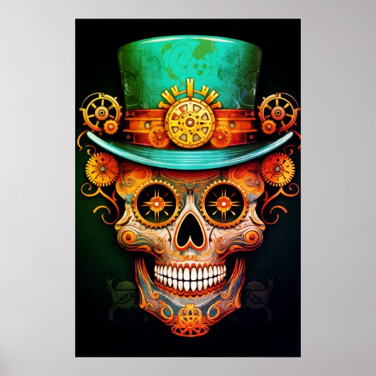 Sugar Skull Images Cool Guy in a Cool Hat on Wall ポスター (正面)