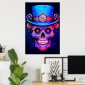 Sugar Skull Images Cool Guy in a Top Hat on a Wall ポスター (ホームオフィス)