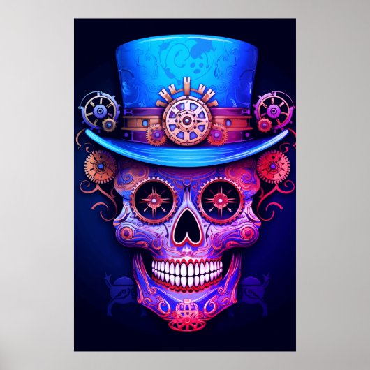 Sugar Skull Images Cool Guy in a Top Hat on a Wall ポスター (正面)