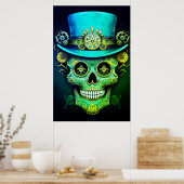 Sugar Skull Images Cool Guy in a Top Hat on a Wall ポスター (キッチン)