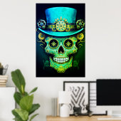 Sugar Skull Images Cool Guy in a Top Hat on a Wall ポスター (ホームオフィス)