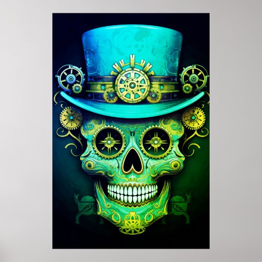 Sugar Skull Images Cool Guy in a Top Hat on a Wall ポスター (正面)