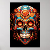 Sugar Skull Images Dark Blue Smiling Guy on a Wall ポスター (正面)