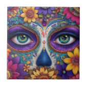 Sugar Skull Lady Face Day Of The Dead Ceramic Tile タイル (正面)