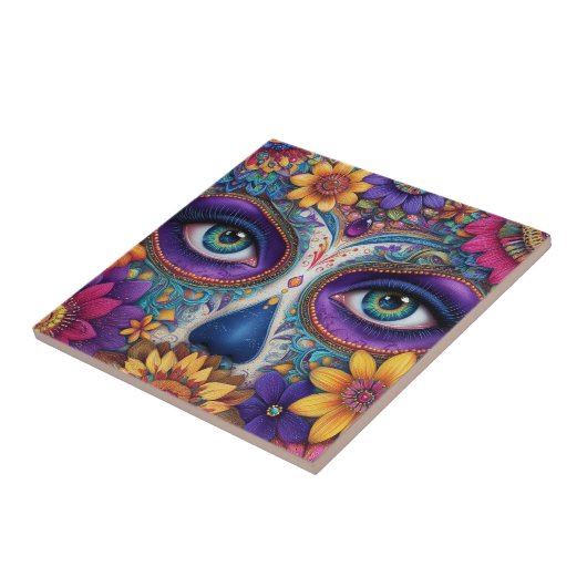 Sugar Skull Lady Face Day Of The Dead Ceramic Tile タイル (側面)