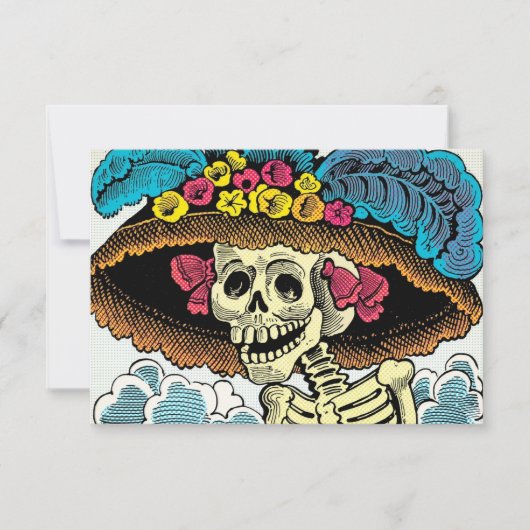 Sugar Skull Lady in Floral Sun Hat Pop Art Graphic サンキューカード (正面)