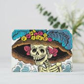 Sugar Skull Lady in Floral Sun Hat Pop Art Graphic サンキューカード (スタンド正面)