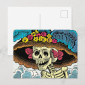 Sugar Skull Lady in Floral Sun Hat Pop Art Graphic ポストカード (正面/裏面)