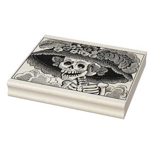 Sugar Skull Lady in Floral Sun Hat Pop Art Graphic ラバースタンプ (スタンプ)