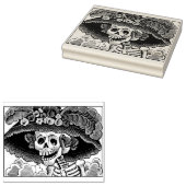 Sugar Skull Lady in Floral Sun Hat Pop Art Graphic ラバースタンプ (押印)