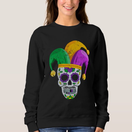 Sugar Skull Mardi Gras Party Apparel  Men Women Ki スウェットシャツ (正面)