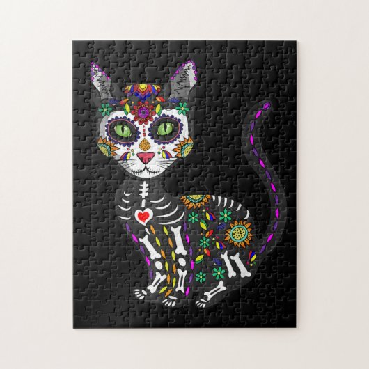 Sugar Skull Mexican Cat Halloween Day Of The Dead ジグソーパズル (縦)