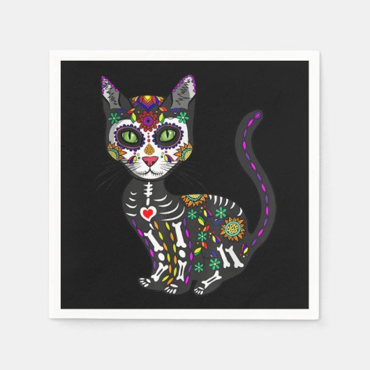Sugar Skull Mexican Cat Halloween Day Of The Dead スタンダードカクテルナプキン (正面)