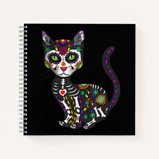 Sugar Skull Mexican Cat Halloween Day Of The Dead ノートブック (正面)