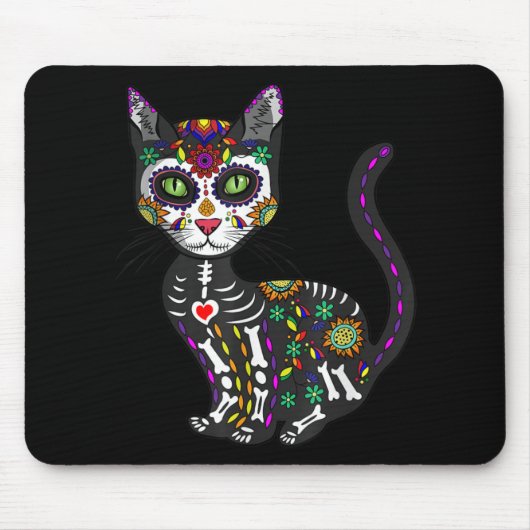 Sugar Skull Mexican Cat Halloween Day Of The Dead マウスパッド (正面)