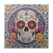 Sugar Skull Mosaic Day Of The Dead Ceramic Tile タイル (正面)