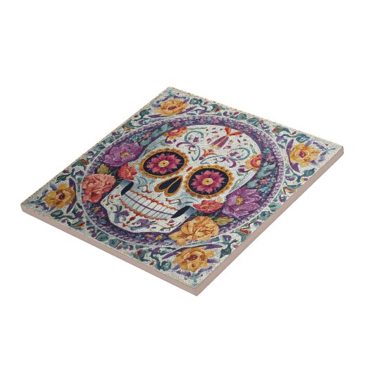 Sugar Skull Mosaic Day Of The Dead Ceramic Tile タイル (側面)