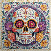 Sugar Skull Mosaic Day Of The Dead Ceramic Tile タイル