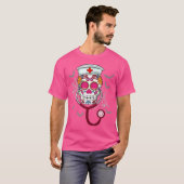 Sugar Skull Nurse Stethoscope Day Of Dead Dia De L Tシャツ (正面フル)