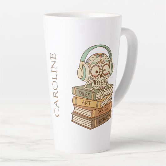 Sugar Skull Passionate About Reading カフェラテマグ (右アングル)